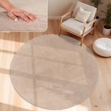 Paco Home Vloerkleed voor de woonkamer, effen, wasbaar, korte en zachte pool - rond: 120 cm, beige