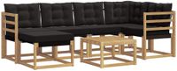 vidaXL Hoek loungeset 6 zitplaatsen Acacia hout Wit en zwart Inclusief tafel