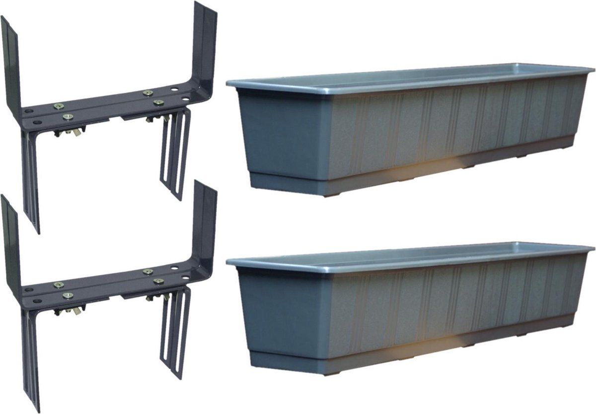 Geli Set van 2 plantenbakken - Antraciet grijs - Rechthoekig - 80 cm - Met 4 verstelbare beugels