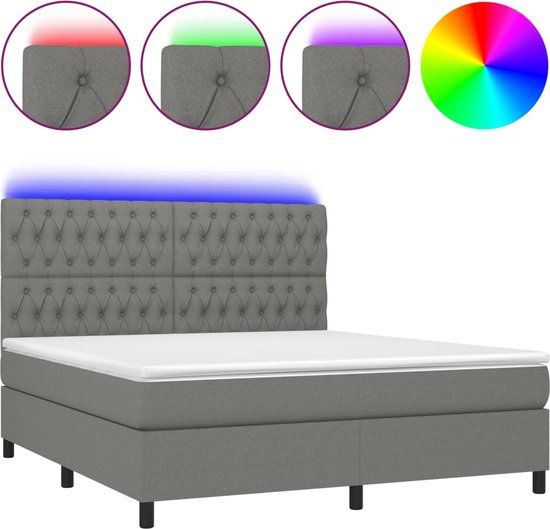 vidaXL Boxspring met matras en LED, stof, donkergrijs, 160x200 cm