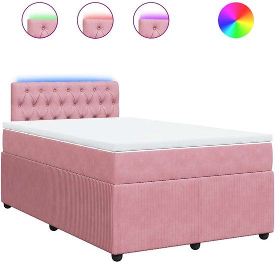 vidaXL Boxspring met matras fluweel roze 120x200 cm