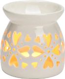 Merkloos Brûleur pour blocs d'ambre/huile parfumée - porcelaine - cœurs blancs - 10 x 10 x 10 cm