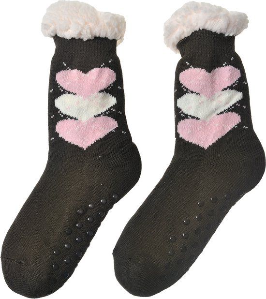 Juleeze Huissokken Dames one size Bruin Hartjes