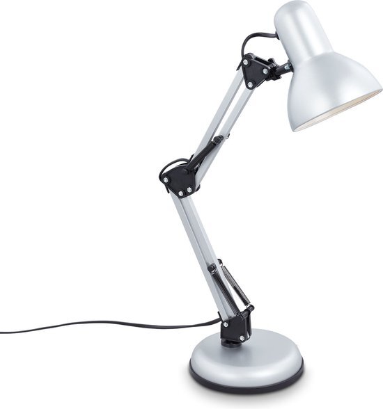 Briloner Leuchten - PIXA bureaulamp tafellamp retro metaal zilver excl. 1xE14 max. 25W arm draaibaar aan de voet 4-voudig verstelbaar draaibaar en kantelbaar