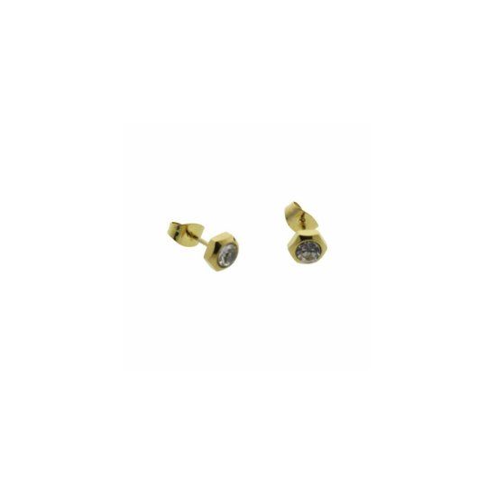 Aramat Jewels Zeshoek Kristal Transparant Chirurgisch Staal Goudkleurig 6mm
