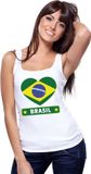 Bellatio Decorations Brazilie singlet shirt/ tanktop met Braziliaanse vlag in hart wit dames XL
