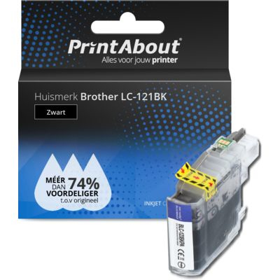 PrintAbout Huismerk Brother LC-121BK Inktcartridge Zwart