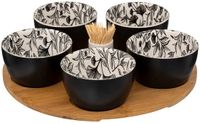 5Five Serveerplank bamboe - met 5x luxe schaaltjes - D28 cm