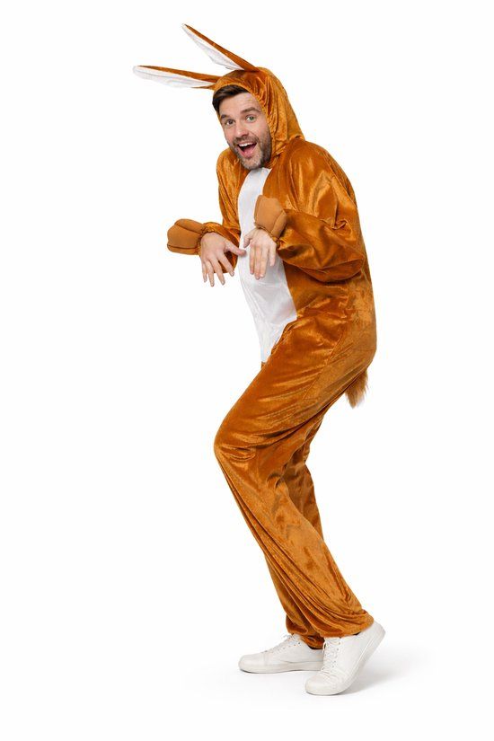 Partychimp Onesie Paashaas Kostuum Paashaas Pak Pasen Konijn Pak Mascotte Verkleedpak Haas Halloween Kostuum Volwassenen Horror Haas Carnavalskleding Heren Carnavalskleding Dames Verkleedkleren Volwassenen Carnaval - Maat M/L - Bruin