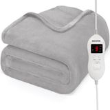 Auronic Elektrische Deken - 200 x 150 cm - 2 Persoons Warmtedeken - 9 Warmtestanden - Licht Grijs