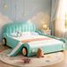 MODENUIT Lit enfant Voiture – 140 x 200 cm – Bleu vert – Toboggan et Escalier