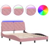 VidaXL Bedframe met LED-verlichting, fluweel, roze, 140x190 cm