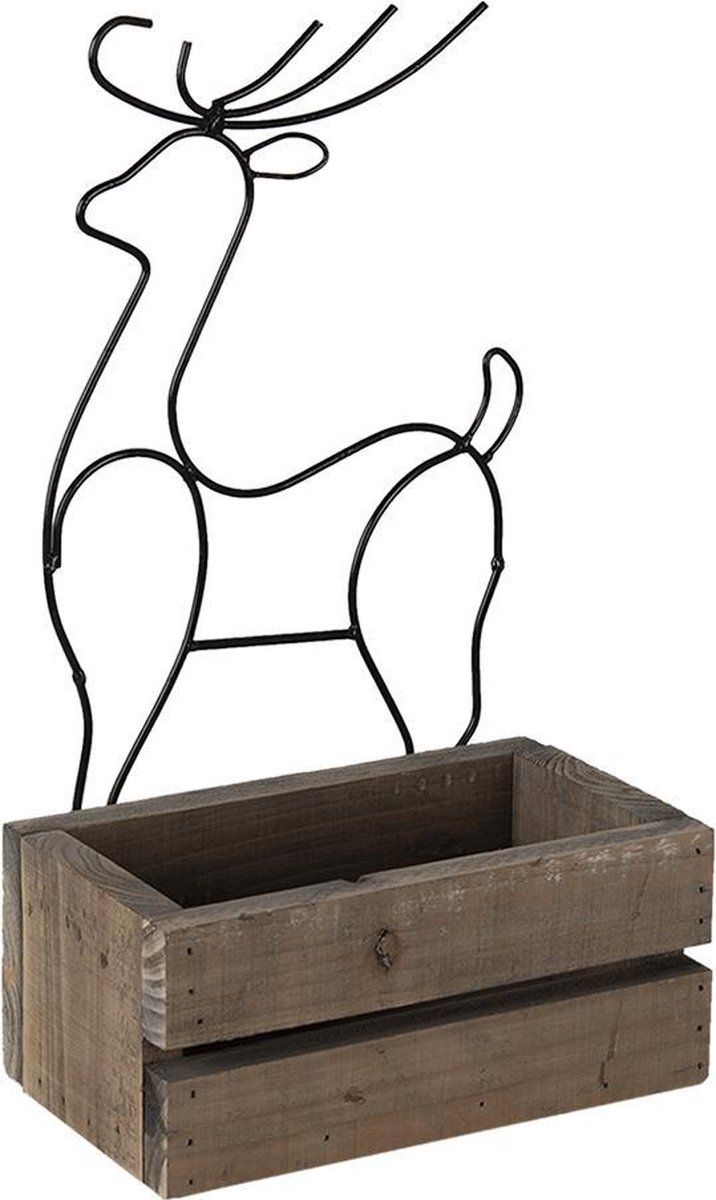 Clayre & Eef Bloempot Bruin Hout Ijzer Hert - Plantenpot - 8717459785472