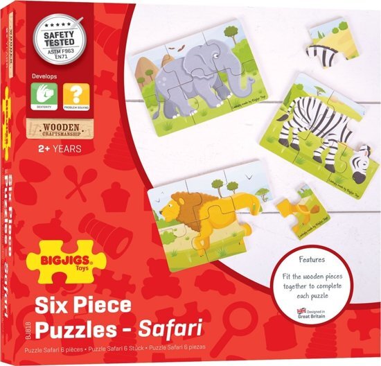 Bigjigs Toys Bigjigs puzzel safari - 3 puzzels met ieder 6 stukjes