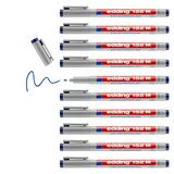 edding 152 M niet-permanente pen – blauw – 10 pennen – ronde veer 1 mm – pen om te beschrijven op glas, kunststof, folie en gladde oppervlakken – sneldrogend, met water corrigeerbaar