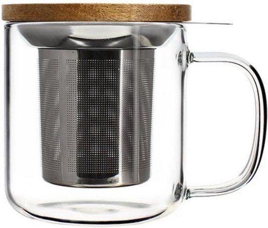 OGO Theepot/Theetas/Infuser voor 1 - met filter en houten deksel - 300ml