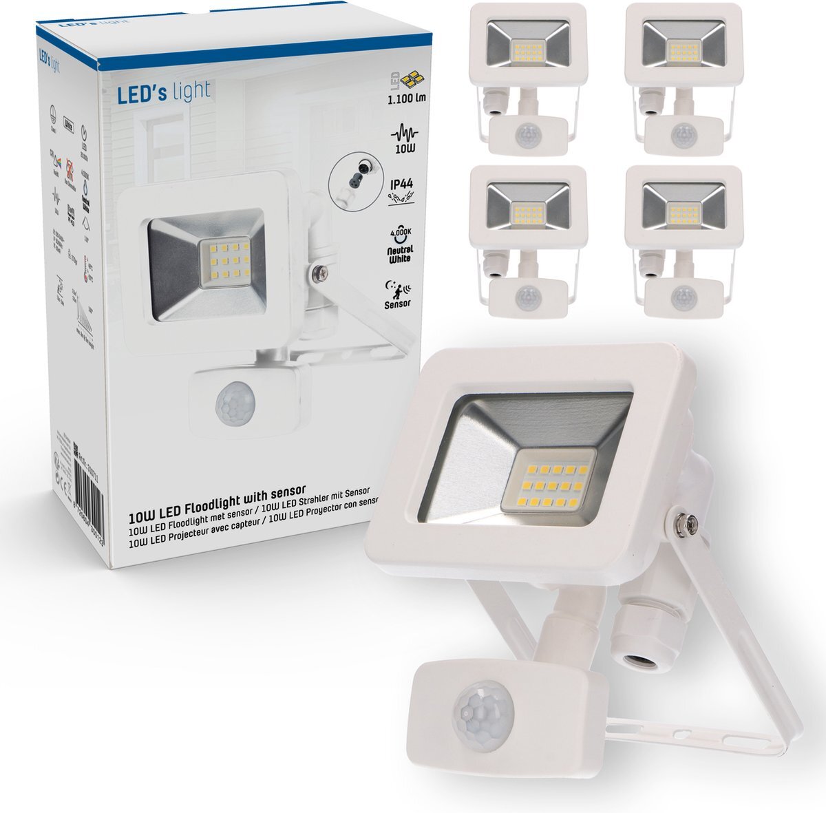 Proventa Proventa® MOTION LED buitenlampen met bewegingssensor - 4 stuks - IP65 - 1100 lm - Wit