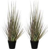 Mica Decorations - Set van 2 kunstgras planten - groen/paars - H53 x D30 cm