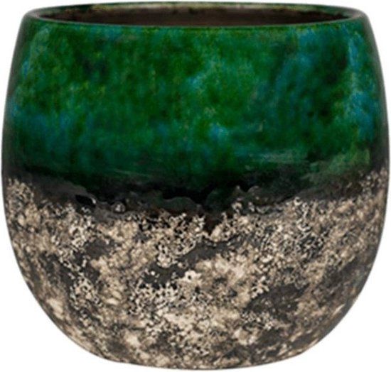 Ter Steege Lindy Green Black - Donkergroene ronde bloempot voor binnen - 23 cm - Keramiek
