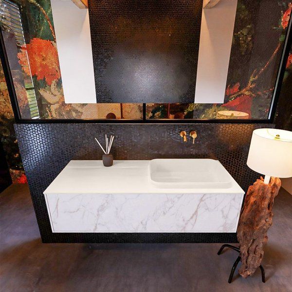Mondiaz ERIN 120cm badmeubelset carrara met 1 lade RIDGE rechts Linen