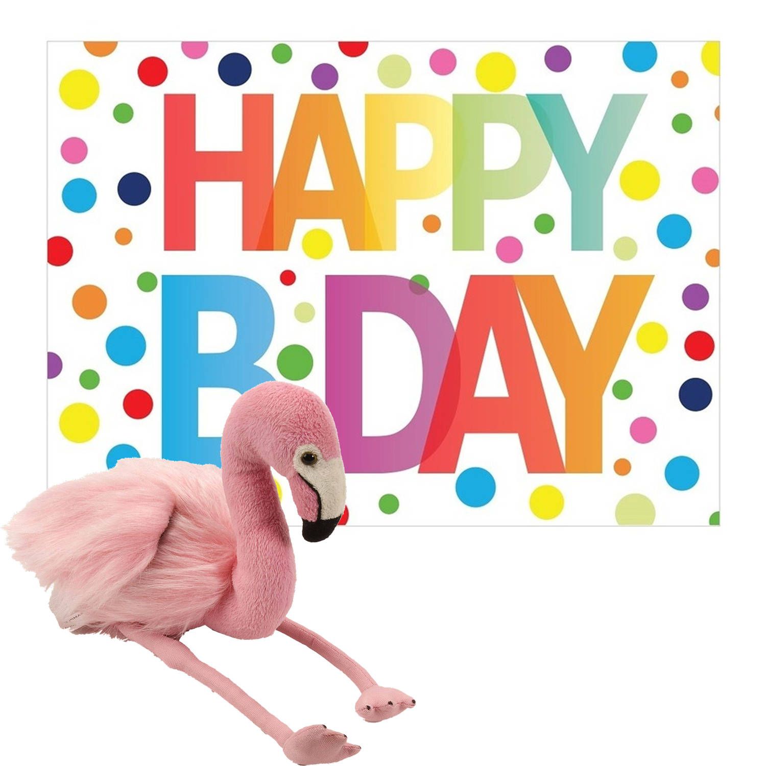 Wild Republic Pluche Dieren Knuffel Flamingo 20 cm + Happy Birthday Wenskaart