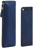 Wonderpool Leren etui (1 stuk) en 1 vulpenhouder - Draagbare, compacte tekenpen, schrijfwarentas voor school, kantoor en reisorganizer (blauw)