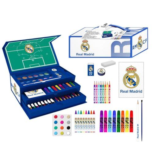 Real Madrid schilderset, schooletui voor kinderen, compleet met viltstiften, kleurpotloden en officiële clubaccessoires