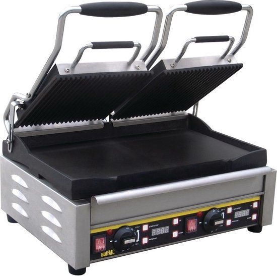 Buffalo Dubbele Contact Grill - Boven Geribbeld - Onder Glad - 5050984030963