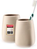 KADAX Badkamerbeker, tandenborstelbeker van keramiek, badkamerbeker, tandenborstelhouder, waterbeker, gematteerd (beige, 2 stuks)