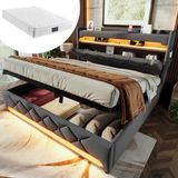 Gutent Tweepersoonsbed 140x200 cm Grijs Linnen Inclusief Matras en Opbergruimte