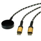 ROLINE USB-split-oplaadkabel, tot 60 W + oplaadpad (tot 15 W), voor Apple-apparaten, type C - C, zwart / goud, 1,2 m