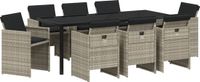 vidaXL Tuin Eettafel Set 9-delig Lichtgrijs Poly Rattan
