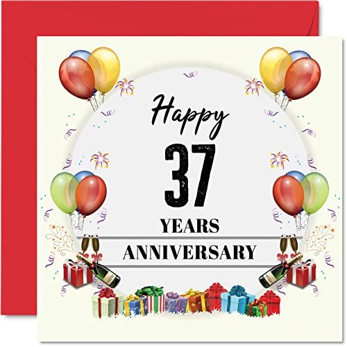 37e verjaardagskaart voor echtgenoot vrouw - jubileumfeest - gelukkige 37e huwelijkskaart voor partner, 145 mm x 145 mm wenskaarten voor zevenendertigste jubilea