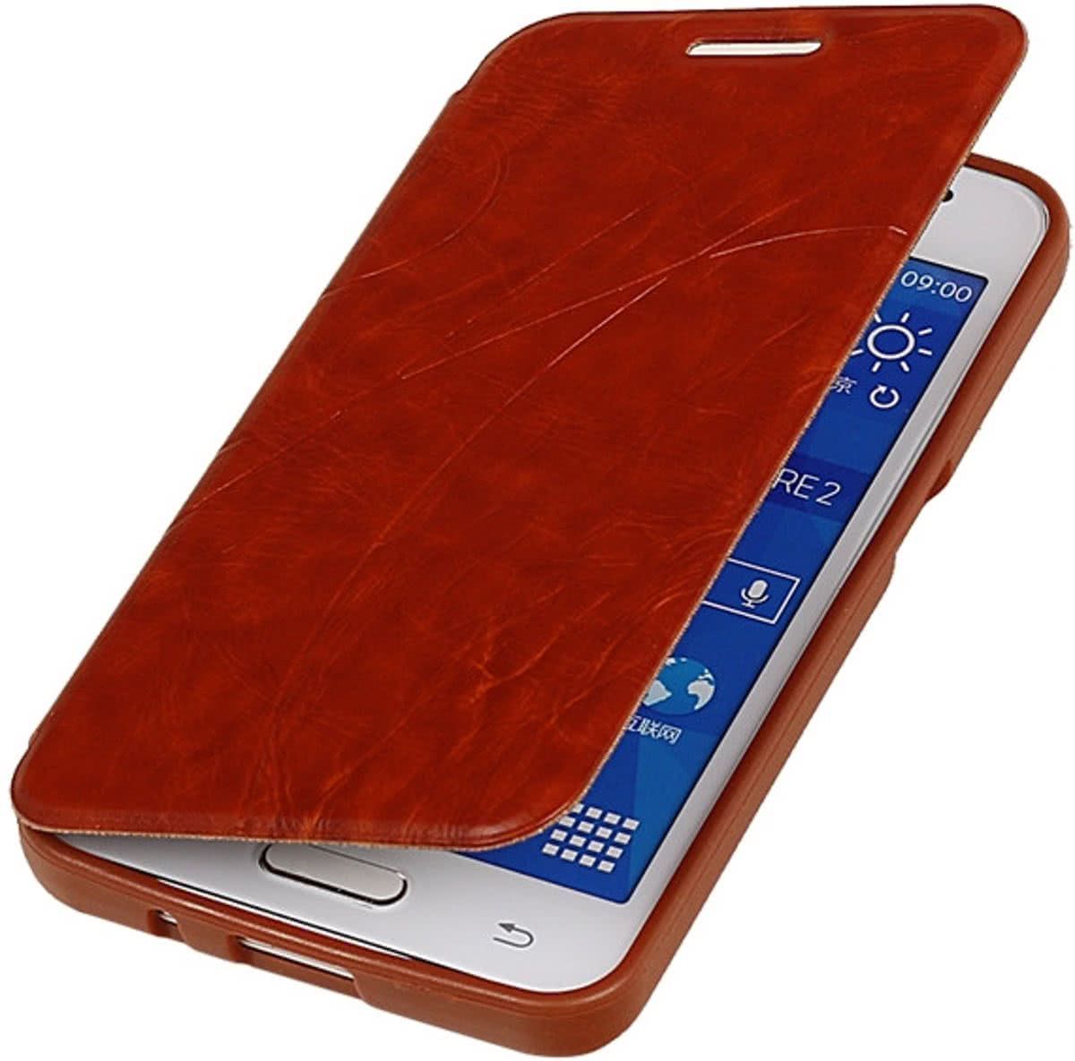 LELYCASE TPU Samsung Galaxy Core 2 G355H Booktype Lijn Motief Hoesje Bruin