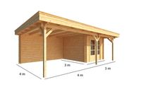Warentuin collection Blokhut, tuinhuisje met overkapping Lisa-Lizz 700 cm bij 300 cm diep plat dak 9