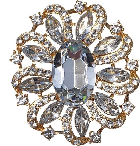 Fako Bijoux® Broche Bloem Ovaal XXL 57x65mm Goudkleurig