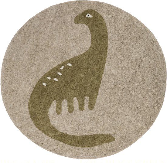 Tapis Petit Vloerkleed Dex Dino - Ø 130 cm - Zand met Dino - Katoen - Kinderkamer