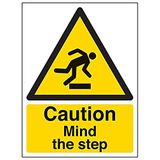 VSafety Caution Mind The Step Warning Sign - 150mm x 200mm - 2mm Rigid Plastic