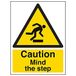 VSafety Caution Mind The Step Warning Sign - 150mm x 200mm - 2mm Rigid Plastic