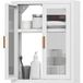 Pangivo Armoire murale de salle de bain, meuble haut en métal avec 2 portes cannelées, blanc, 40x14x50 cm