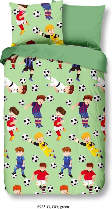 Good Morning Kinderdekbedovertrek Voetbal - Groen - 140x200/220 cm - Katoen
