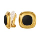 Traveller Clip Oorbellen - Oorclips Dames - 22 Karaat verguld - Zwart Emaille - Vierkant - 20mm - 157874