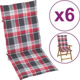 vidaXL Tuinstoelkussens 6 st 120x50x3 cm stof ruitpatroon rood