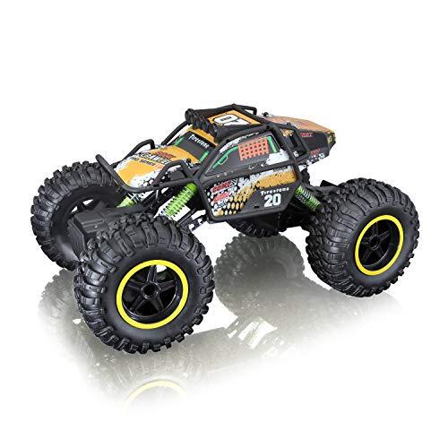 Bauer Spielwaren Maisto Tech R/C Rock Crawler Pro serie: op afstand bestuurde auto in monstertruck-uitvoering, met vierwielaandrijving en pistoolgreep afstandsbediening, 38 cm, zwart (581334)