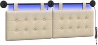 vidaXL - Hangend hoofdbord met LED-verlichting - Crèmekleurig - Stof