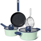 JUST PERFECTO HOUSEHOLD APPLIANCES 6-delige pannenset met marmerlook en deksels, geschikt voor alle kookplaten, inclusief inductie – Vert