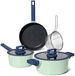 JUST PERFECTO HOUSEHOLD APPLIANCES 6-delige pannenset met marmerlook en deksels, geschikt voor alle kookplaten, inclusief inductie – Vert