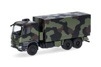 Herpa Vrachtwagen Model Mercedes-Benz Arocs 6x6 Flatbed/Canvas, gedecoreerd, miniatuur op schaal 1:87, verzamelobject, Made in Germany, kunststof