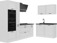 Vicco Hoekkeuken R-Line, Wit landelijk/Wit, 230 x 120 cm antraciet werkblad
