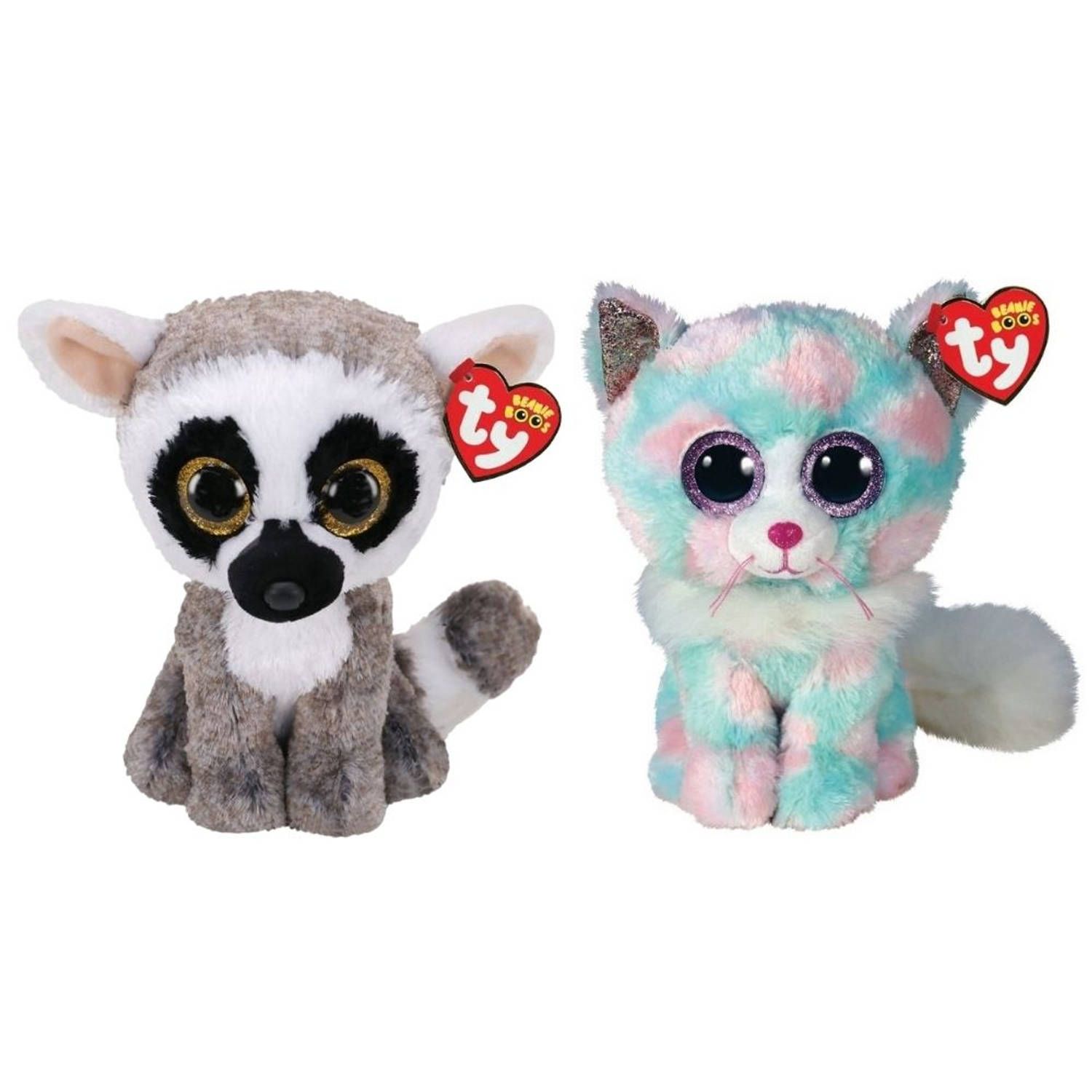 TY - Knuffel - Beanie Buddy - Linus Lemur & Opal Cat - Meerkleurig
